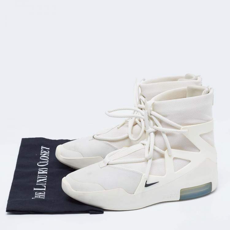 Pre Owned Nike Air X Fear Of God White/Grey Leather And Mesh Basketball High Top Sneakers Size 41