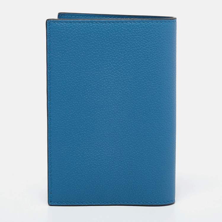 Pre Owned Fendi Blue Leather Logo Passport Holder