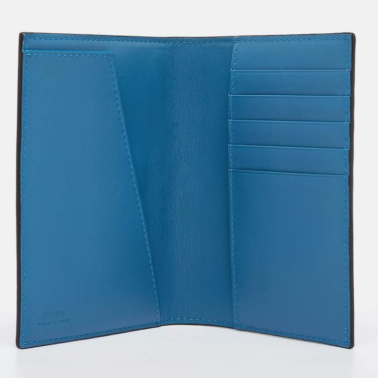 Pre Owned Fendi Blue Leather Logo Passport Holder