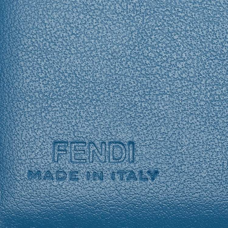 Pre Owned Fendi Blue Leather Logo Passport Holder