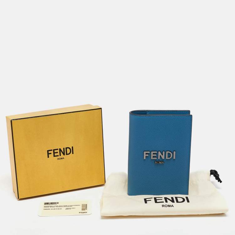 Pre Owned Fendi Blue Leather Logo Passport Holder