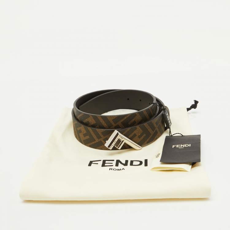 Pre Owned Fendi Brown Zucca Canvas Logo Buckle Belt 100 CM