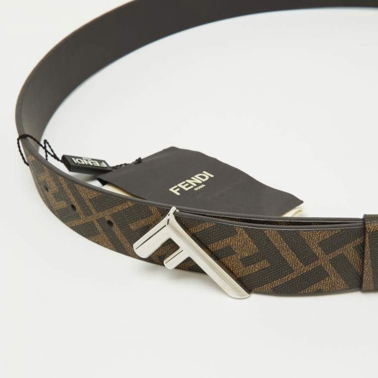 Pre Owned Fendi Brown Zucca Canvas Logo Buckle Belt 100 CM