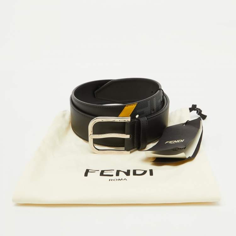 Pre Owned Fendi Black Leather and Zucca Canvas Buckle Belt 95 CM
