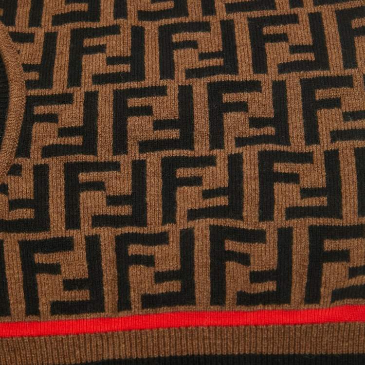 Pre Owned Fendi Brown Zucca Wool Knit Balaclava One Size 