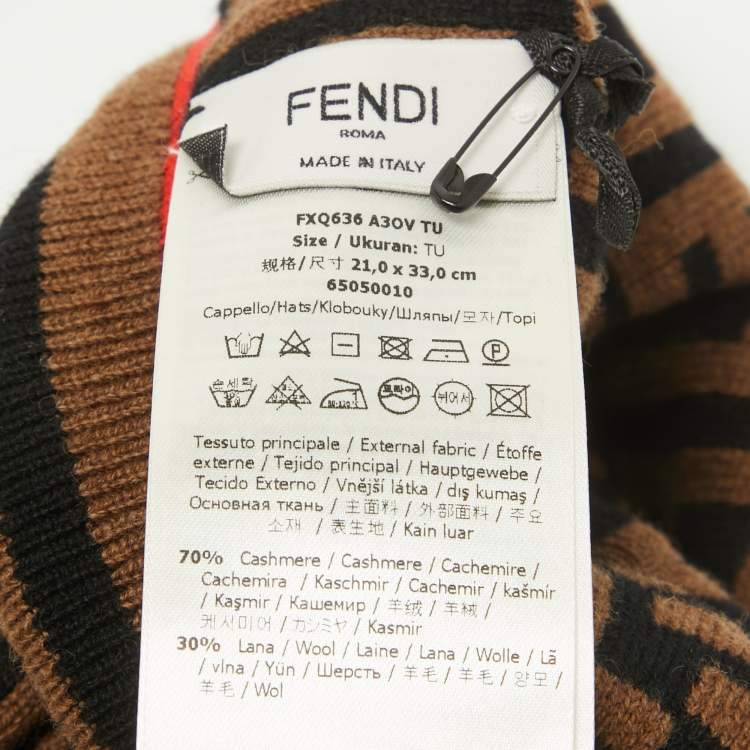 Pre Owned Fendi Brown Zucca Wool Knit Balaclava One Size 