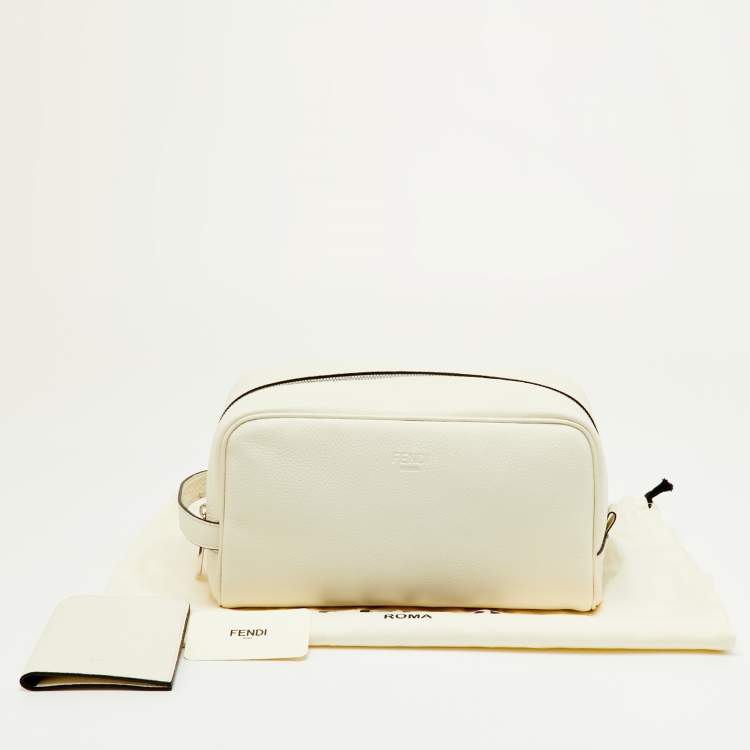 Pre Owned Fendi White Leather Travel Toiletry Case