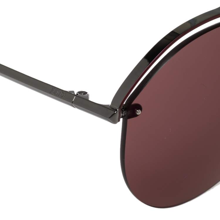 Pre Owned Fendi Silver Tone/Brown FF M0031/S Aviator Sunglasses