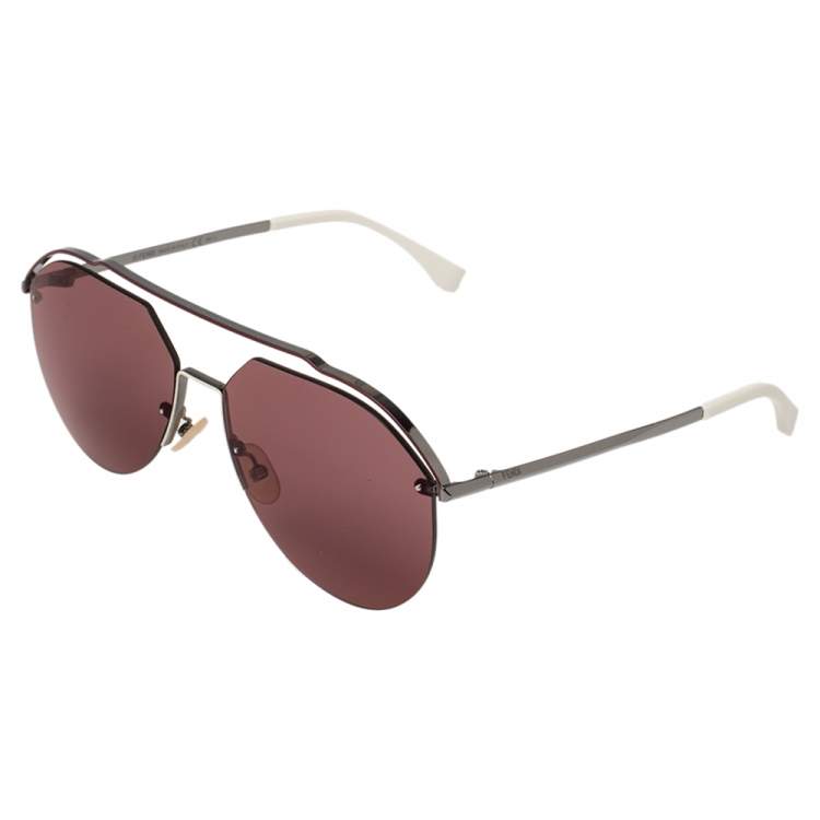 Pre Owned Fendi Silver Tone/Brown FF M0031/S Aviator Sunglasses