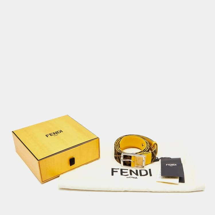 Pre Owned Fendi Tobacco/Mustard Zucca Canvas and Leather Trim Buckle Belt 95CM