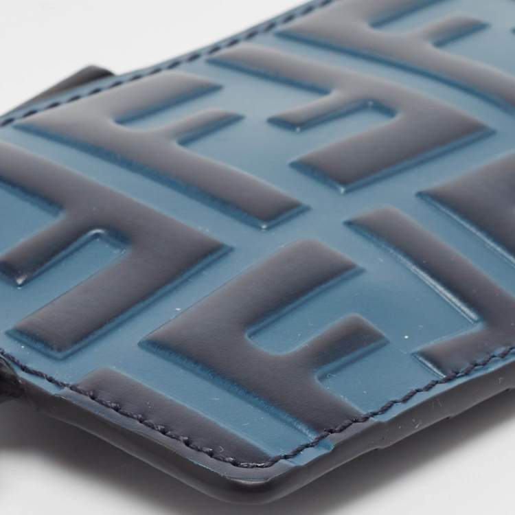 Pre Owned Fendi Blue Zucca Embossed Leather Coin Purse