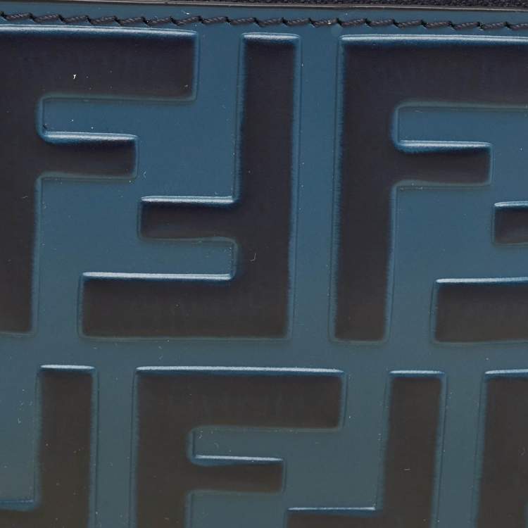 Pre Owned Fendi Blue Zucca Embossed Leather Coin Purse