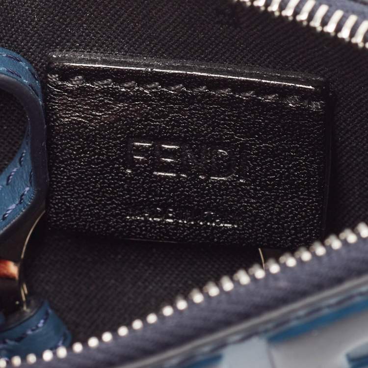 Pre Owned Fendi Blue Zucca Embossed Leather Coin Purse