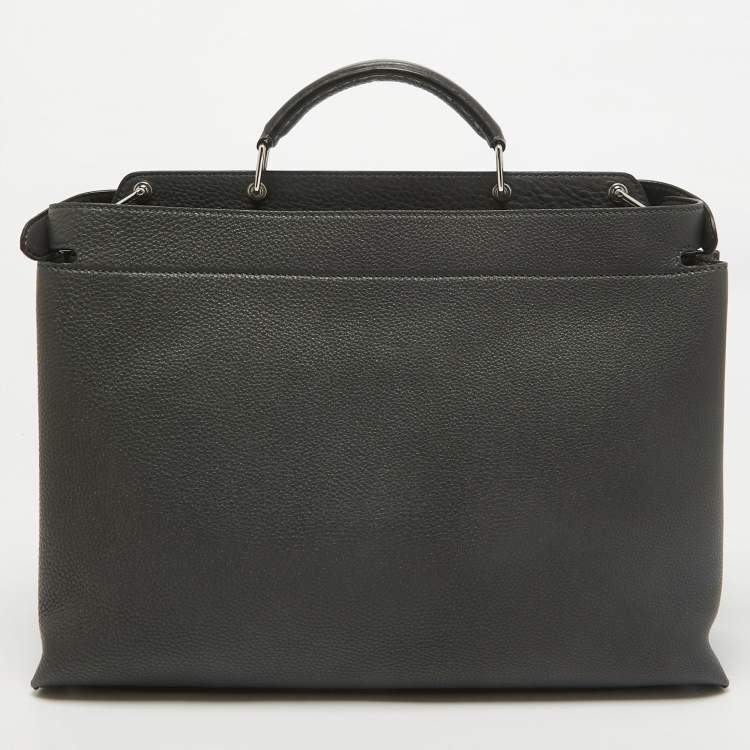 Pre Owned Fendi Grey Leather Large Peekaboo Iconic Essential Briefcase