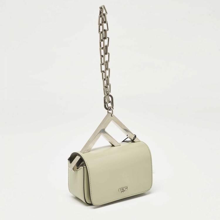 Pre Owned Fendi Avocado Green Leather Nano F Chain Pouch