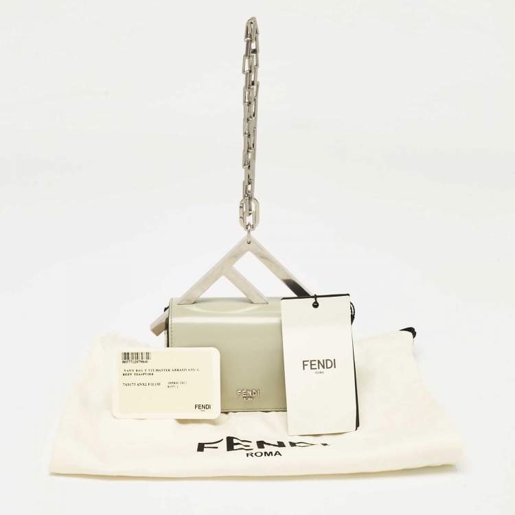 Pre Owned Fendi Avocado Green Leather Nano F Chain Pouch