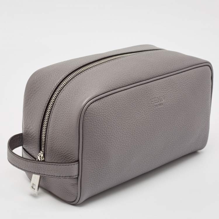 Pre Owned Fendi Grey Leather Travel Kit Pouch