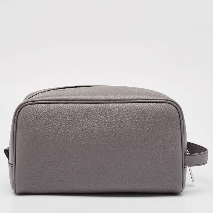 Pre Owned Fendi Grey Leather Travel Kit Pouch