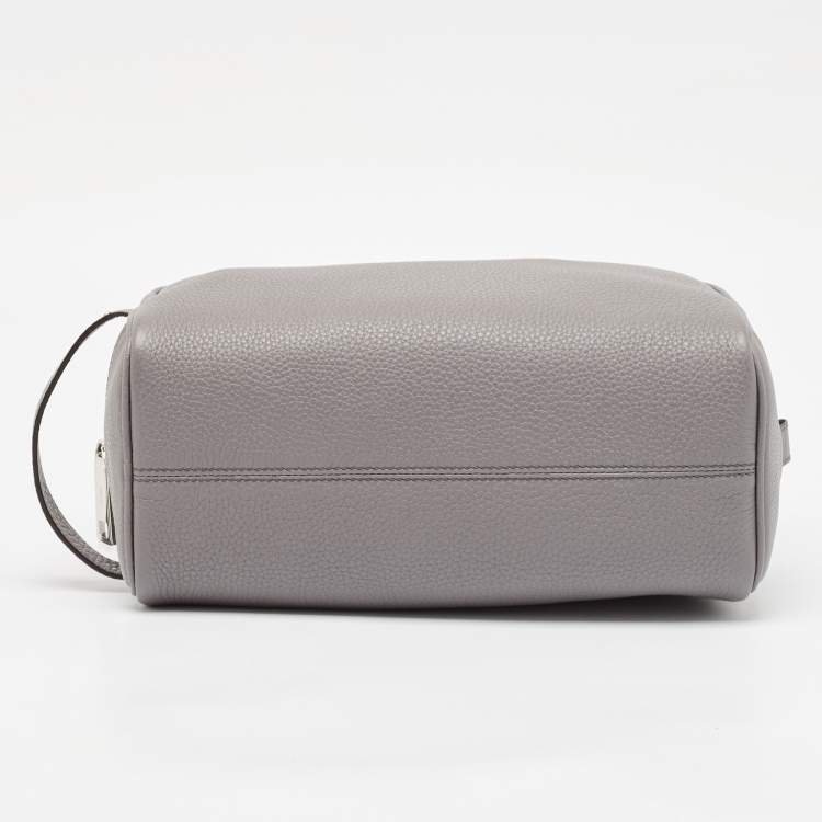 Pre Owned Fendi Grey Leather Travel Kit Pouch