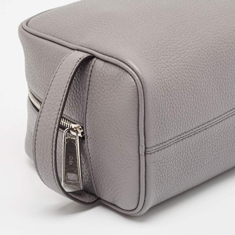 Pre Owned Fendi Grey Leather Travel Kit Pouch