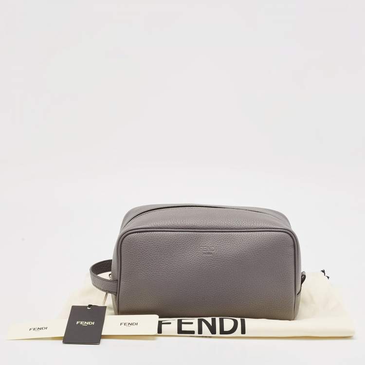 Pre Owned Fendi Grey Leather Travel Kit Pouch