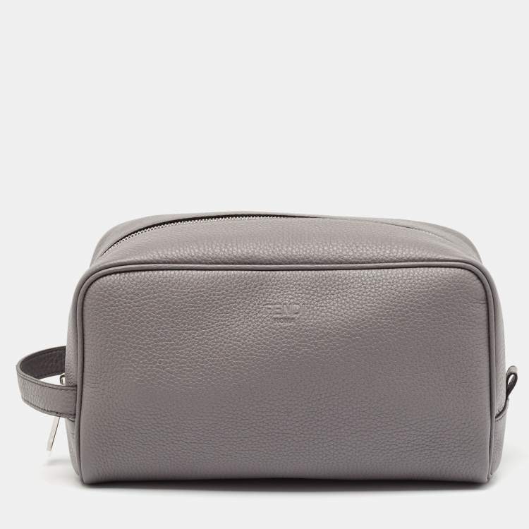 Pre Owned Fendi Grey Leather Travel Kit Pouch