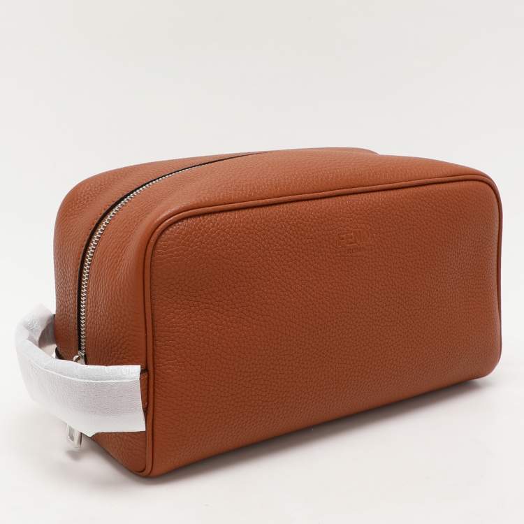 Pre Owned Fendi Brown Leather Travel Kit Pouch
