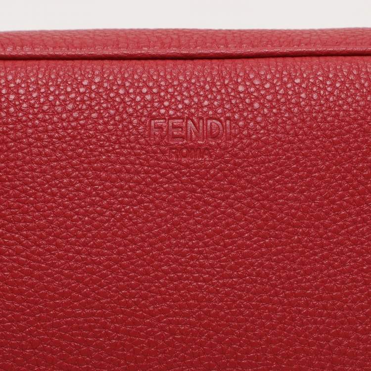 Pre Owned Fendi Red Leather Travel Kit Pouch With Passport Holder