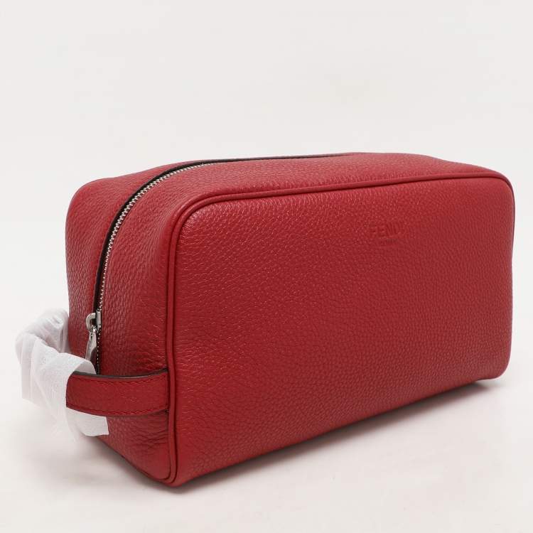 Pre Owned Fendi Red Leather Travel Kit Pouch With Passport Holder