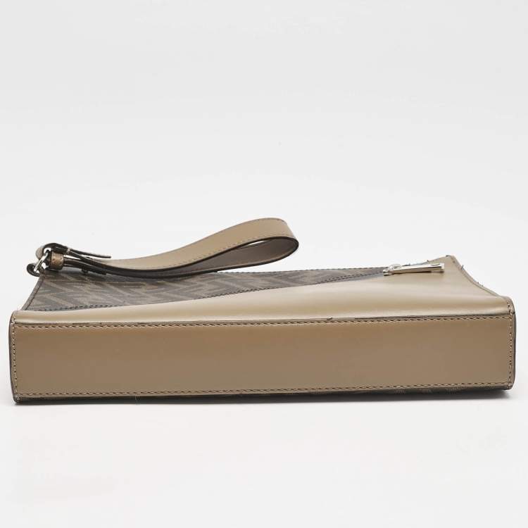 Pre Owned Fendi Tricolor FF Coated Canvas and Leather Diagonal Flat Pouch