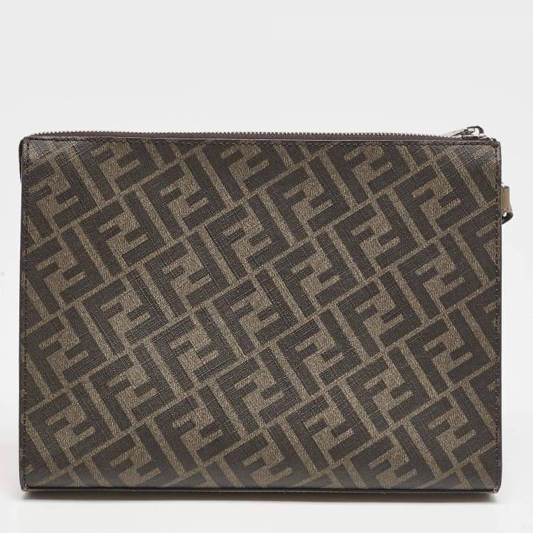 Pre Owned Fendi Tricolor FF Coated Canvas and Leather Diagonal Flat Pouch
