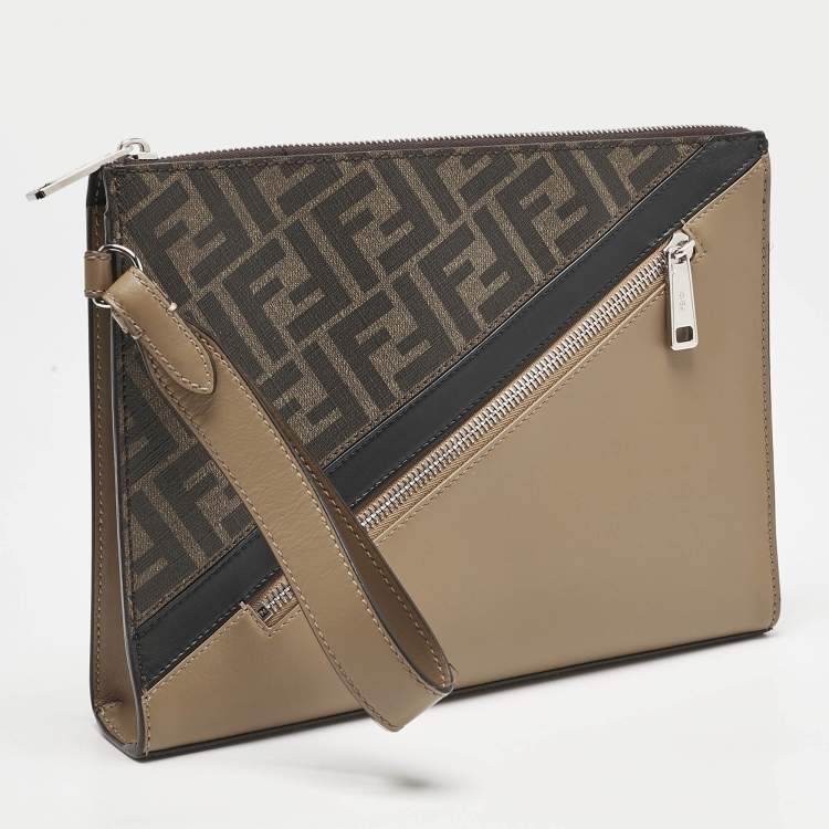 Pre Owned Fendi Tricolor FF Coated Canvas and Leather Diagonal Flat Pouch