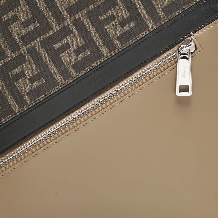 Pre Owned Fendi Tricolor FF Coated Canvas and Leather Diagonal Flat Pouch