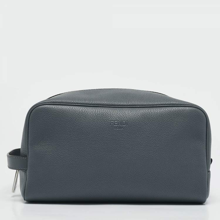 Pre Owned Fendi Grey Leather Travel Kit Pouch with Passport Holder