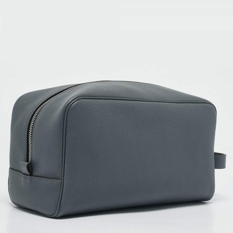 Pre Owned Fendi Grey Leather Travel Kit Pouch with Passport Holder