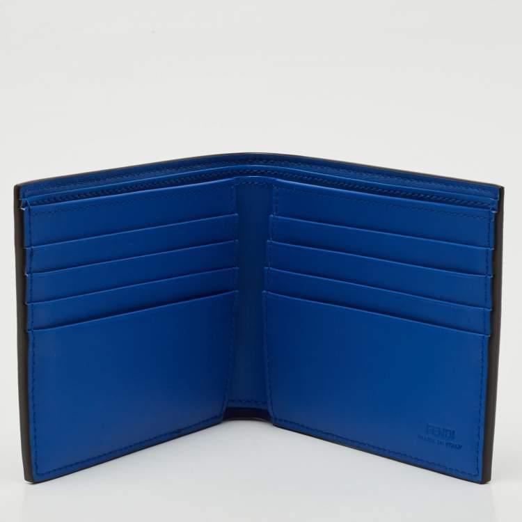 Pre Owned Fendi Tobacco/Blue Zucca and Leather Bifold Wallet