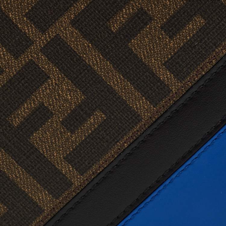 Pre Owned Fendi Tobacco/Blue Zucca and Leather Bifold Wallet