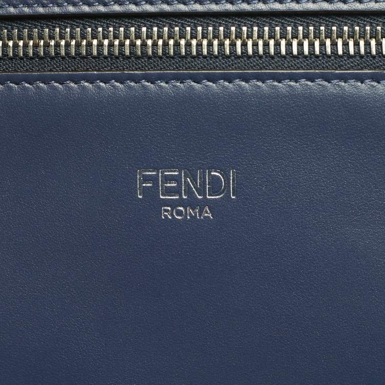Pre Owned Fendi Navy Blue Leather Mini Peekaboo ISeeU Top Handle Bag