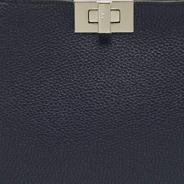 Pre Owned Fendi Navy Blue Leather Mini Peekaboo ISeeU Top Handle Bag