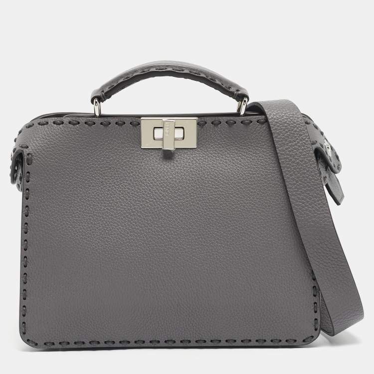 Pre Owned Fendi Grey Selleria Leather Mini Peekaboo ISeeU Top Handle Bag