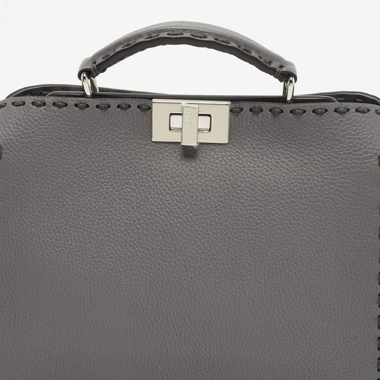 Pre Owned Fendi Grey Selleria Leather Mini Peekaboo ISeeU Top Handle Bag