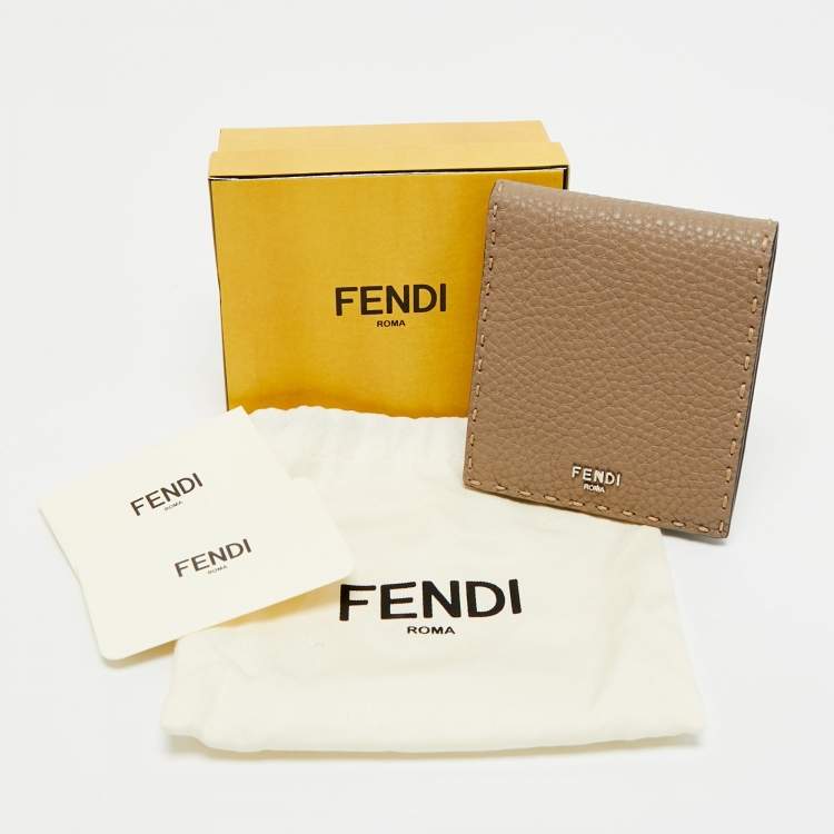 Pre Owned Fendi Dark Beige Selleria Leather Bifold Wallet