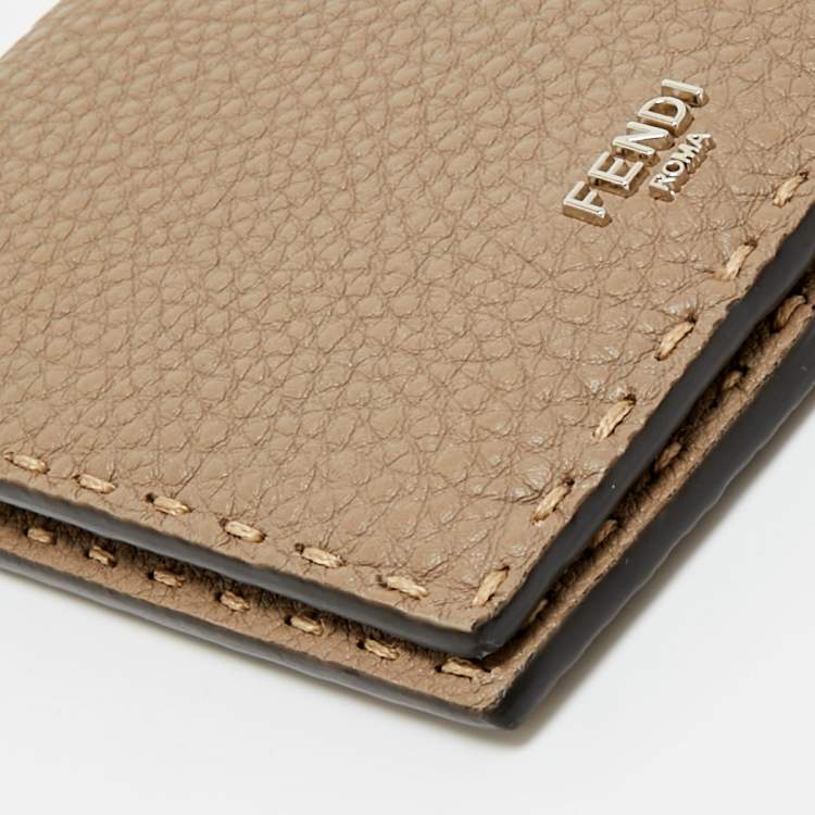 Pre Owned Fendi Dark Beige Selleria Leather Bifold Wallet