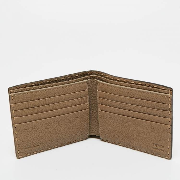 Pre Owned Fendi Dark Beige Selleria Leather Bifold Wallet