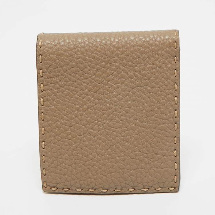 Pre Owned Fendi Dark Beige Selleria Leather Bifold Wallet