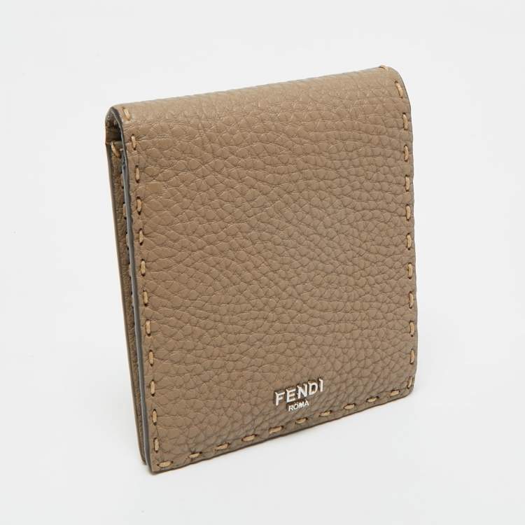 Pre Owned Fendi Dark Beige Selleria Leather Bifold Wallet