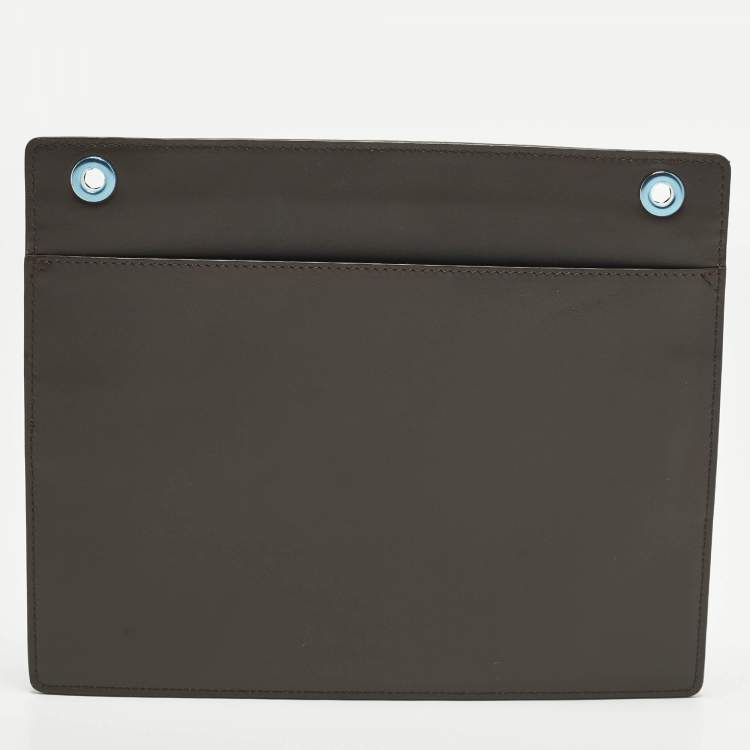 Pre Owned Fendi Logo Brown/Beige Leather and Python Flat Pouch