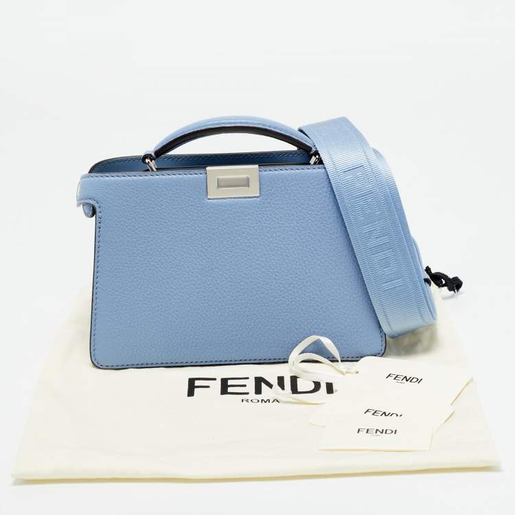 Pre Owned Fendi Peekaboo ISeeU X-Cross Light Blue Leather Top Handle Bag