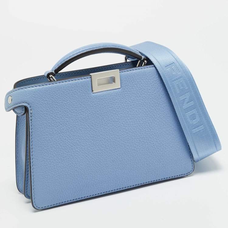 Pre Owned Fendi Peekaboo ISeeU X-Cross Light Blue Leather Top Handle Bag