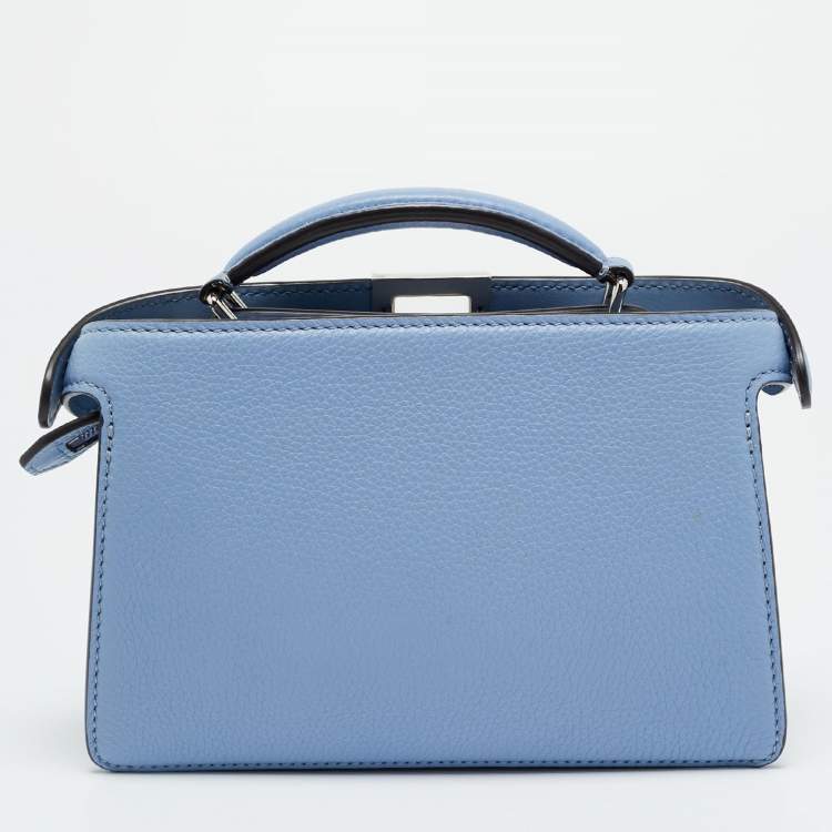 Pre Owned Fendi Peekaboo ISeeU X-Cross Light Blue Leather Top Handle Bag